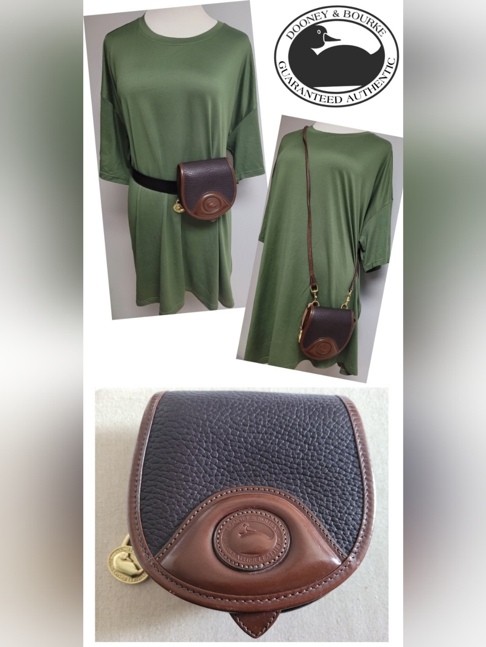 Dooney & Bourke Black Brown Pebbled Leather Saddle Crossbody Belt Bag VTG MINT!